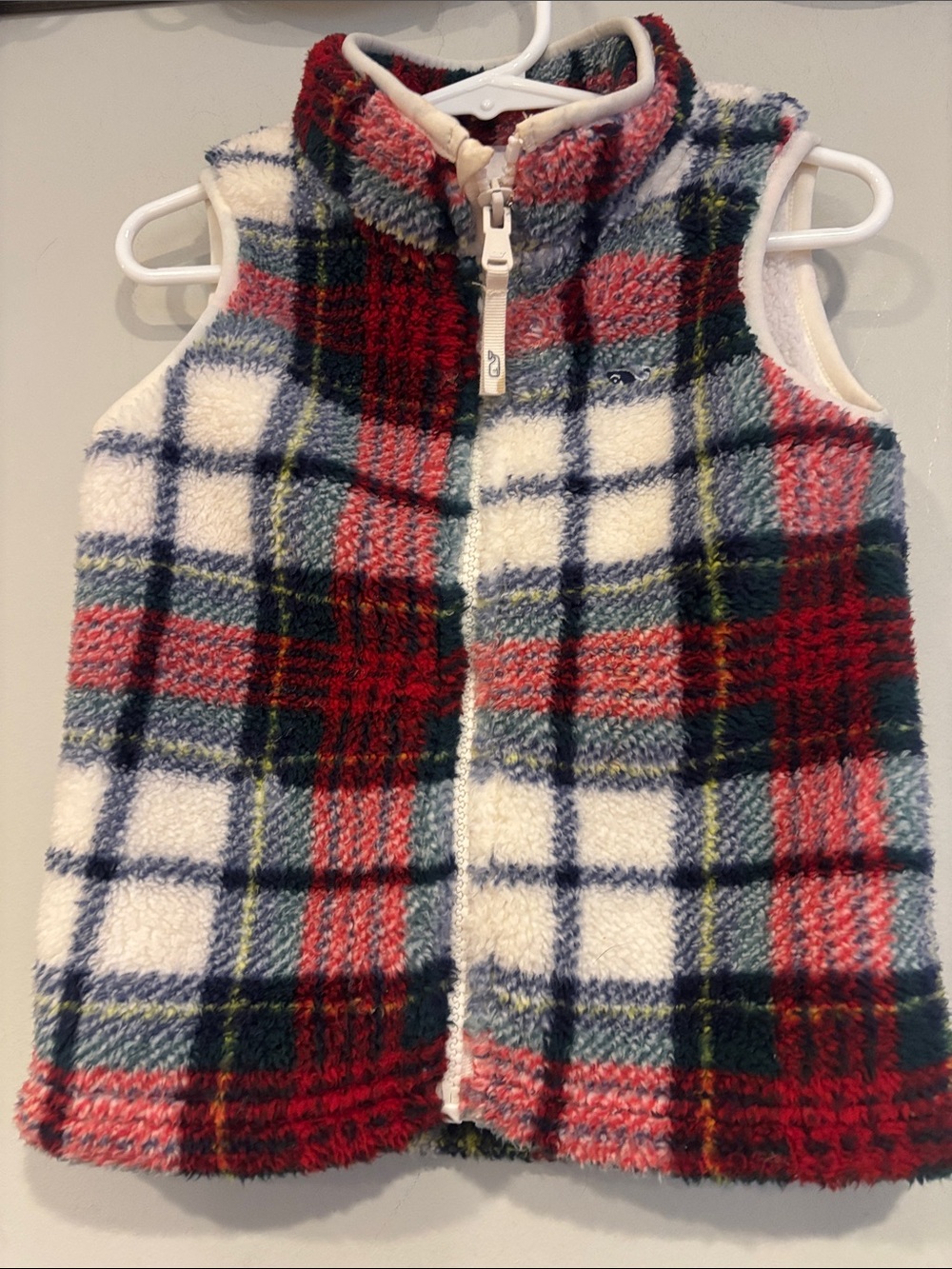 Vineyard Vines Kids Plush Plaid Zip Vest - Red, Navy & White